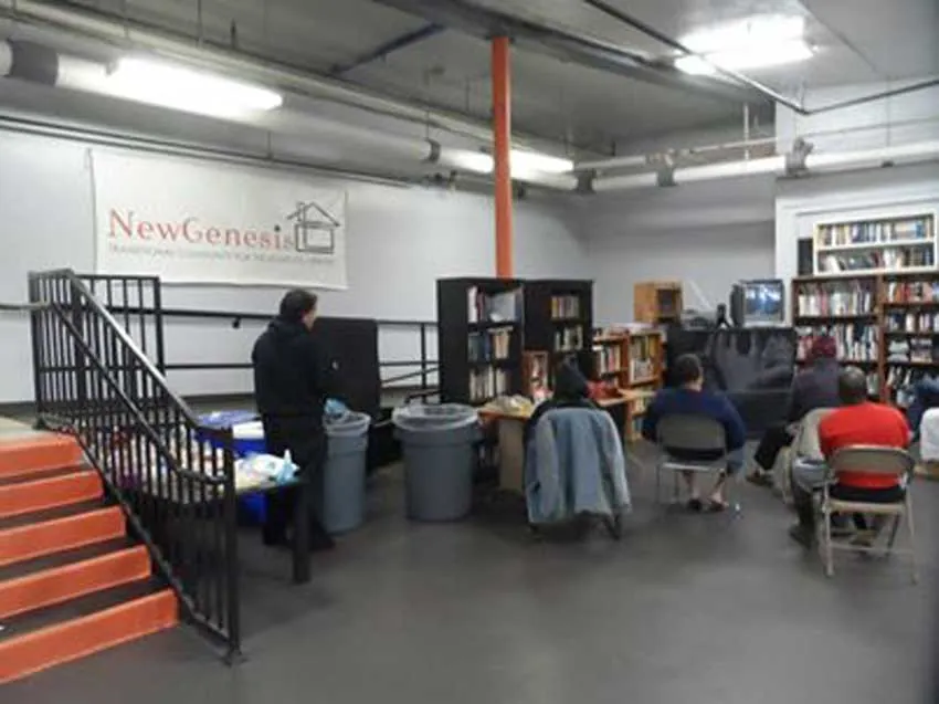 Common room at New Genesis, a transitional community for people experiencing homelessness in Denver